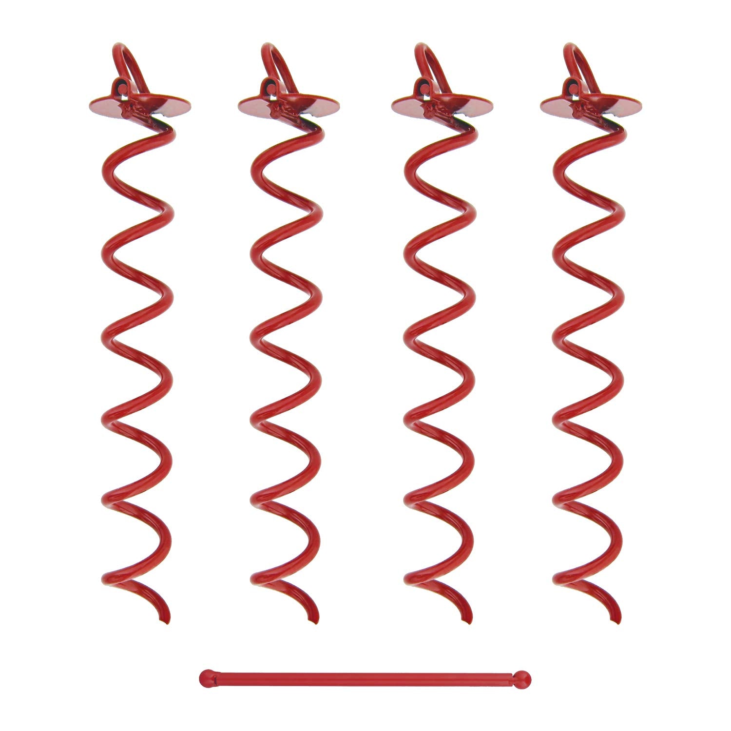 7Penn Ground Anchors Screw In 4 Pack - 16 Inch Red Spiral Dog Leash Ground Anchor Tie Down - Heavy Duty Rv Canopy Stakes For Hig