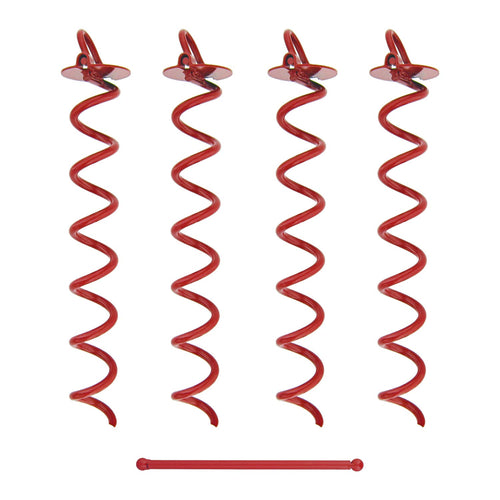 7Penn Ground Anchors Screw In 4 Pack - 16 Inch Red Spiral Dog Leash Ground Anchor Tie Down - Heavy Duty Rv Canopy Stakes For Hig