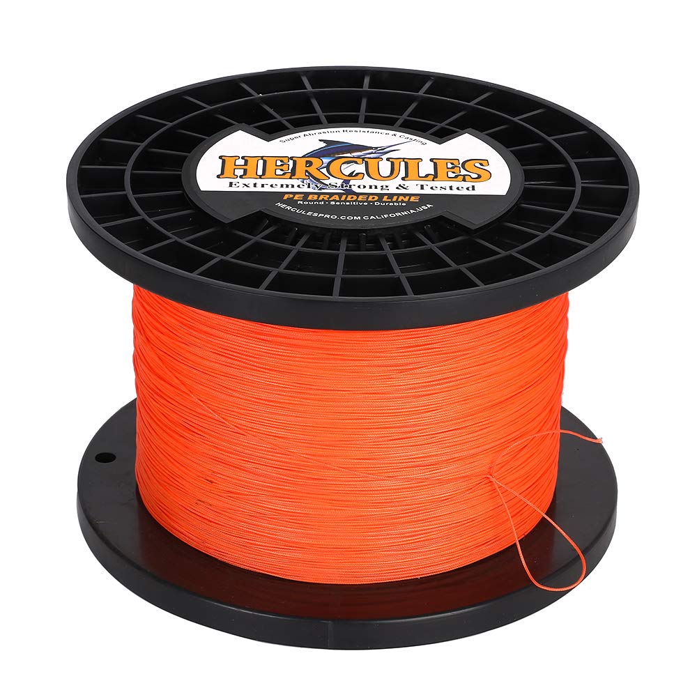 Hercules Braided Fishing Line 2000M 2187Yds 10Lbs-200Lbs Pe Superline 8 Strands (Orange 200Lb/90.7Kg 0.75Mm)