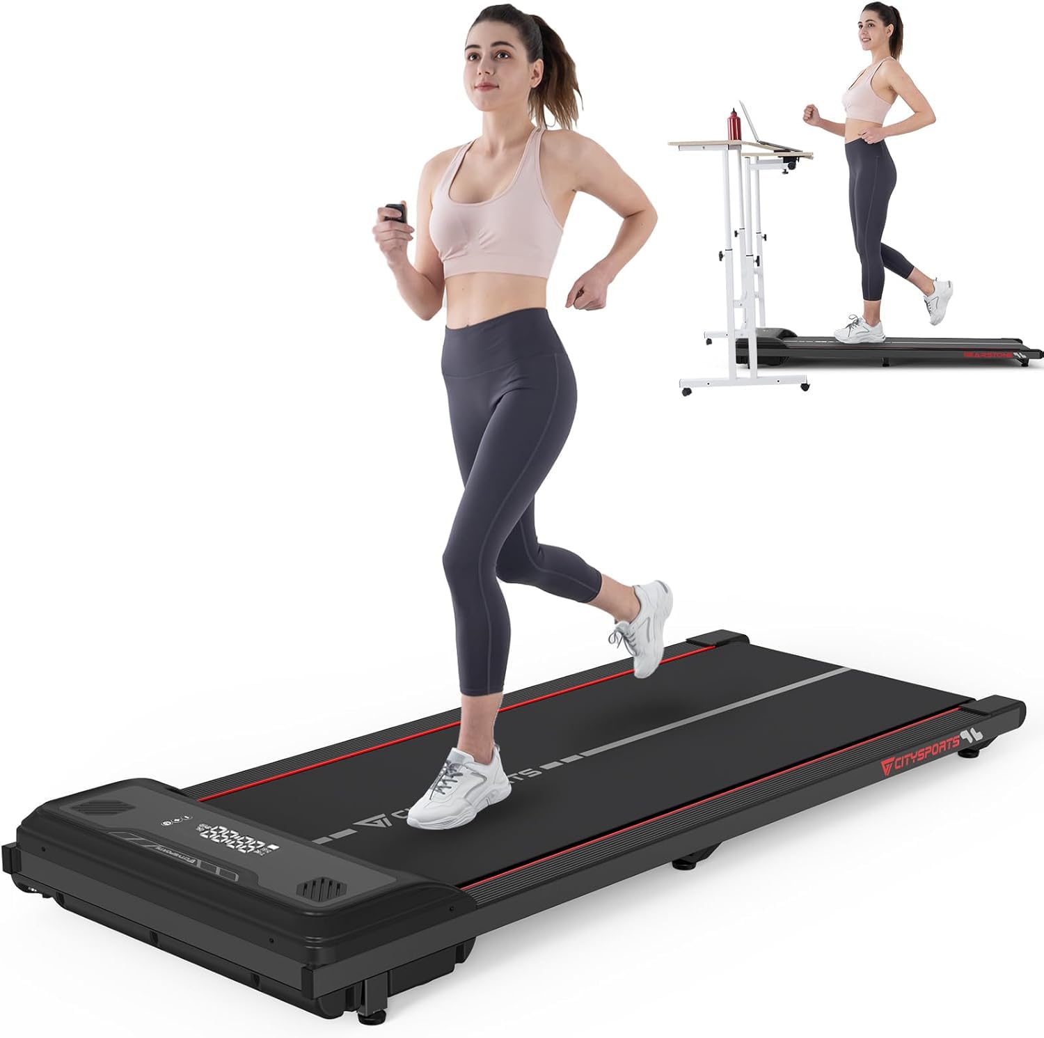 CITYSPORTS Under Desk Walking Pad - Ultra Slim & Portable Treadmill for Home (Red & Black)