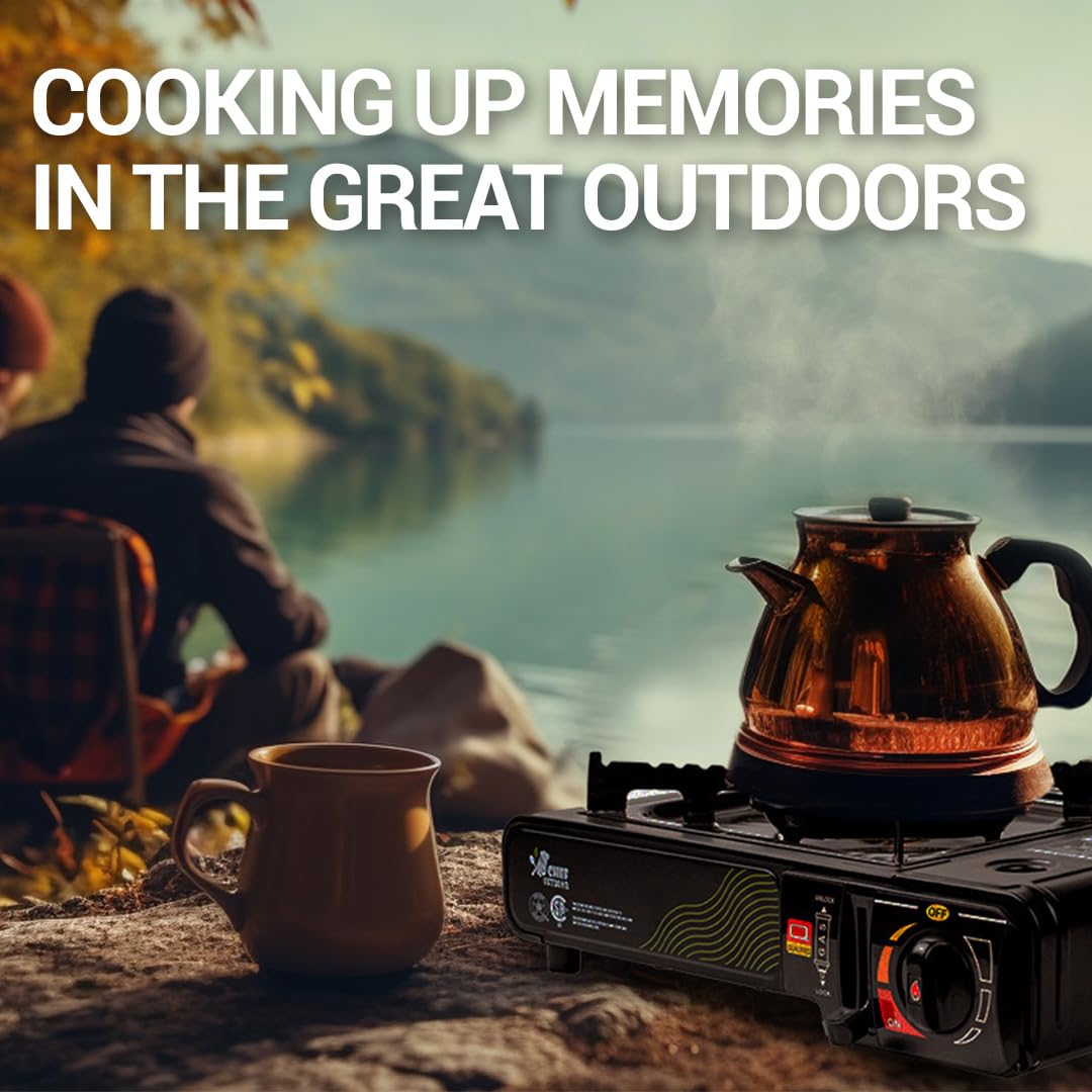 Jo Chef Butane Camping Stove - 9,500 Btu Portable Gas Stove For Camping/Road Trips With Windshield, Csa Certified, Brass Burner,