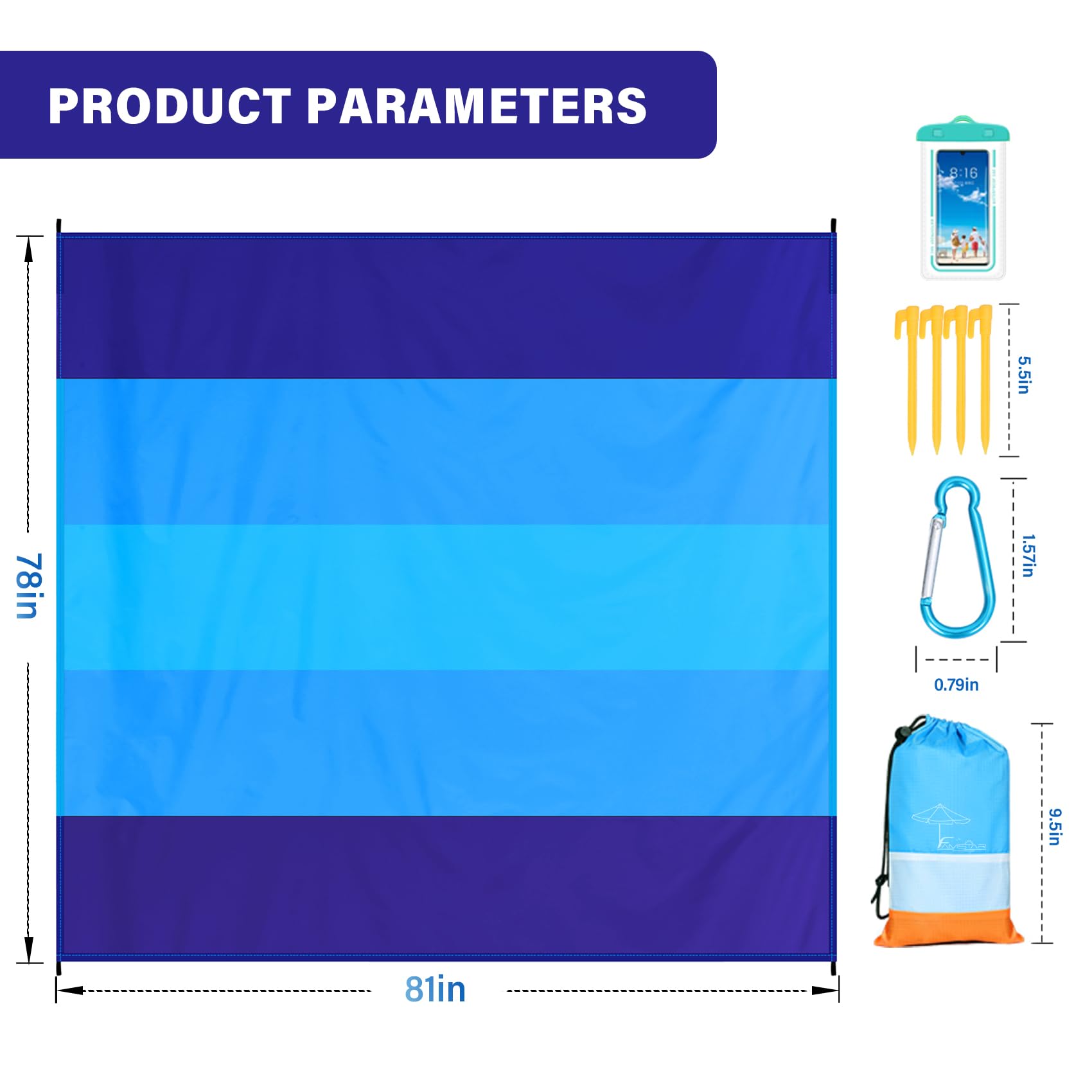 Famstar Beach Blanket Oversized Extra Large 78 X 81,Waterproof Sandproof Beach Blanket 1-7 Adults Lightweight Durable For Travel