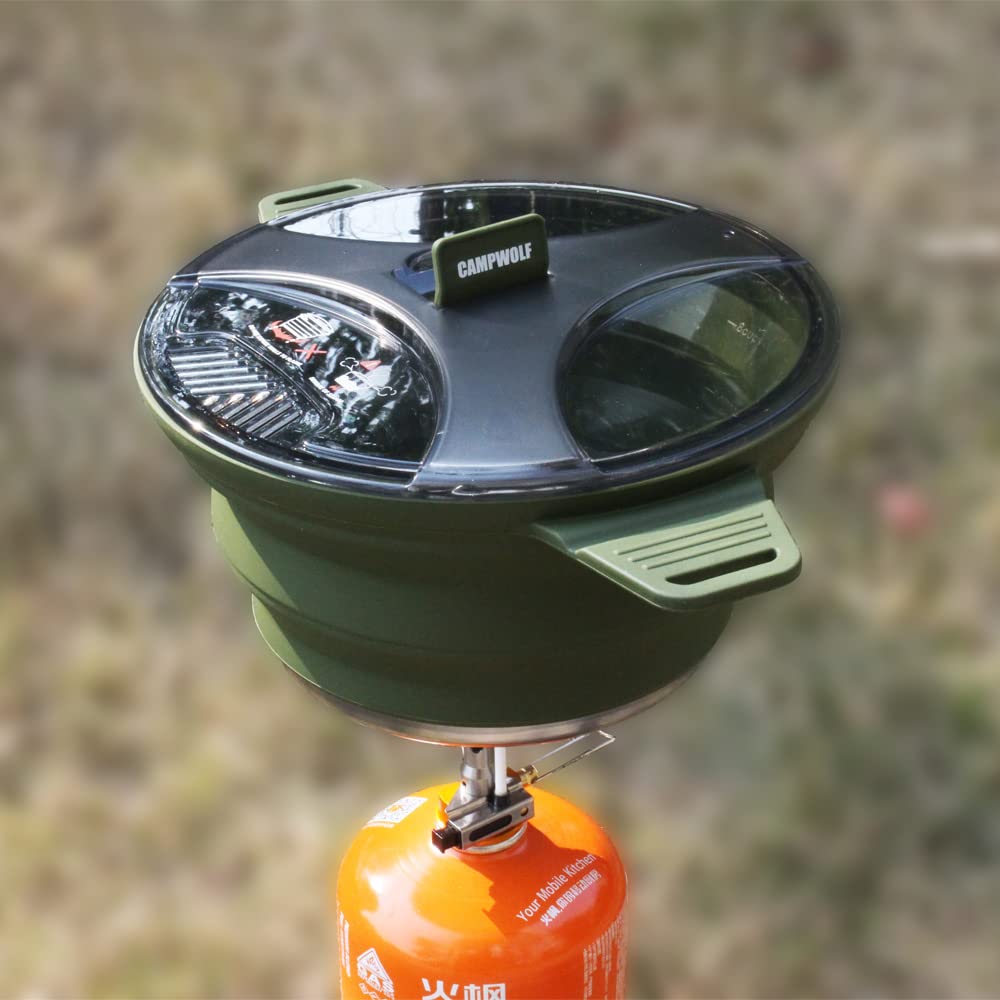 Campwolf 2.5L Collapsible Camping Cook Pot,Portable Cookware For Outdoor Hiking (Dark Green)