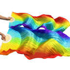 Kikigoal 1 Pair(Leftright) Women Real Silk Belly Dance Fan Veil, Length 180Cm Width 90Cm (Colorful)