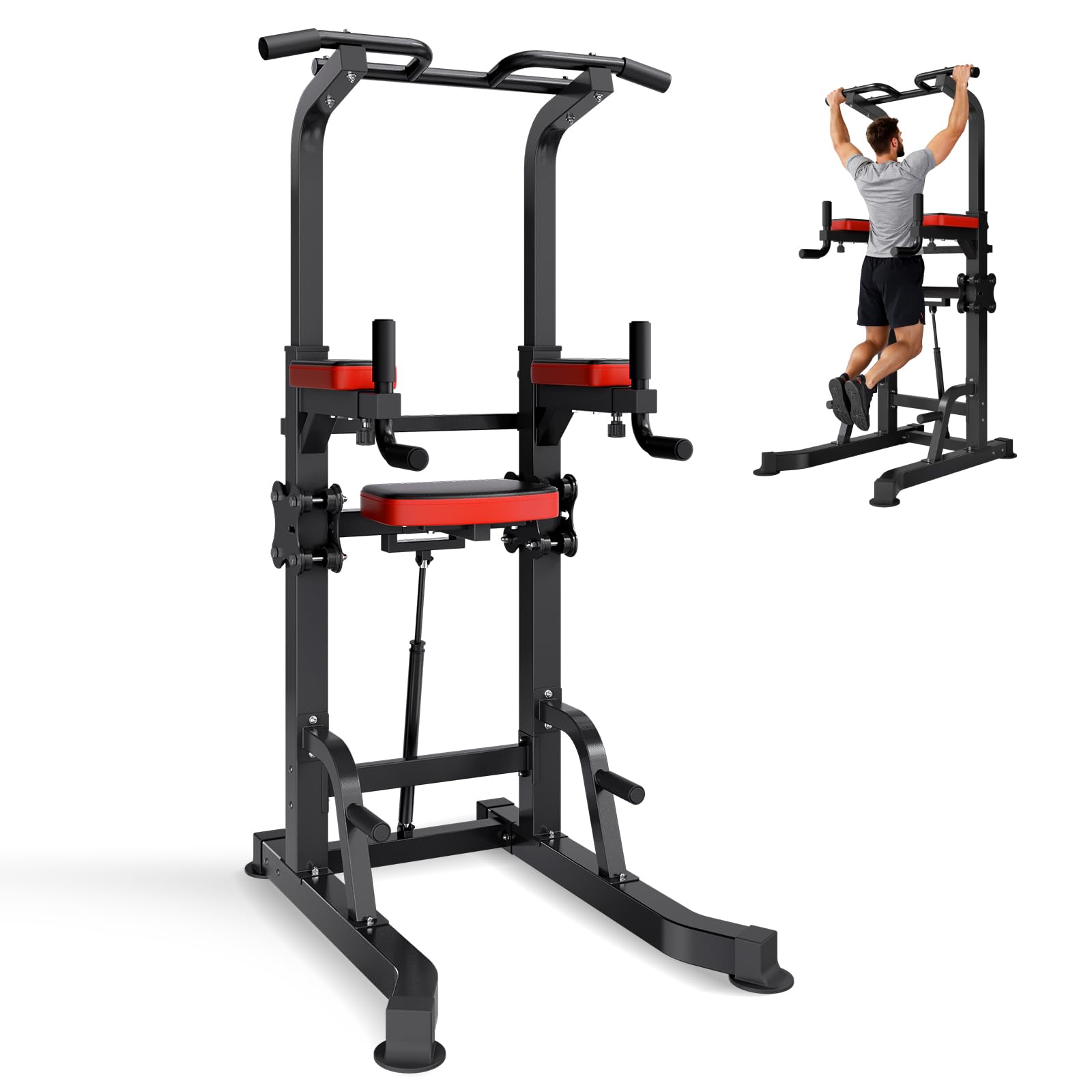VEVOR Pull Up Bar, 330 LBS Power Tower Dip Station, Workout Dip Station with H-Shaped Stable Base & Assistance Platform, Adjusta