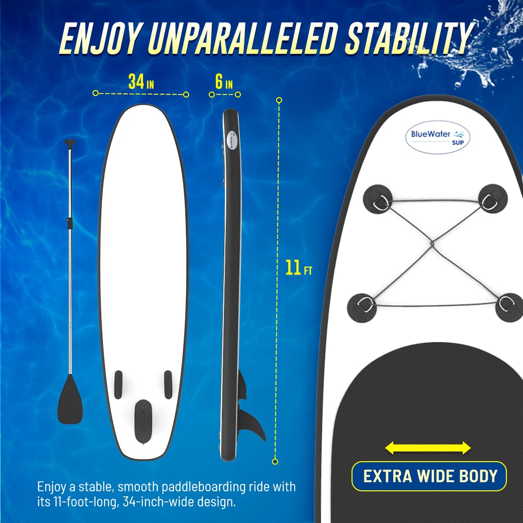 Blue Water Toys Portable Inflatable Stand Up Paddle Board Kit With Pump, Backpack, Coil Leash, And Repair Kit, Sup 350 Pound Lim
