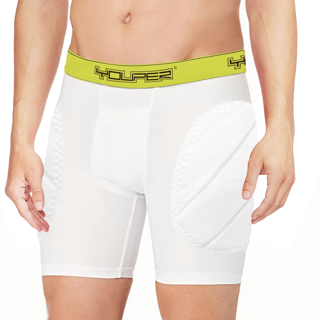 Youper Boys Youth Padded Sliding Shorts With Soft Protective Athletic Cup For Baseball, Football, Lacrosse (White, Small)