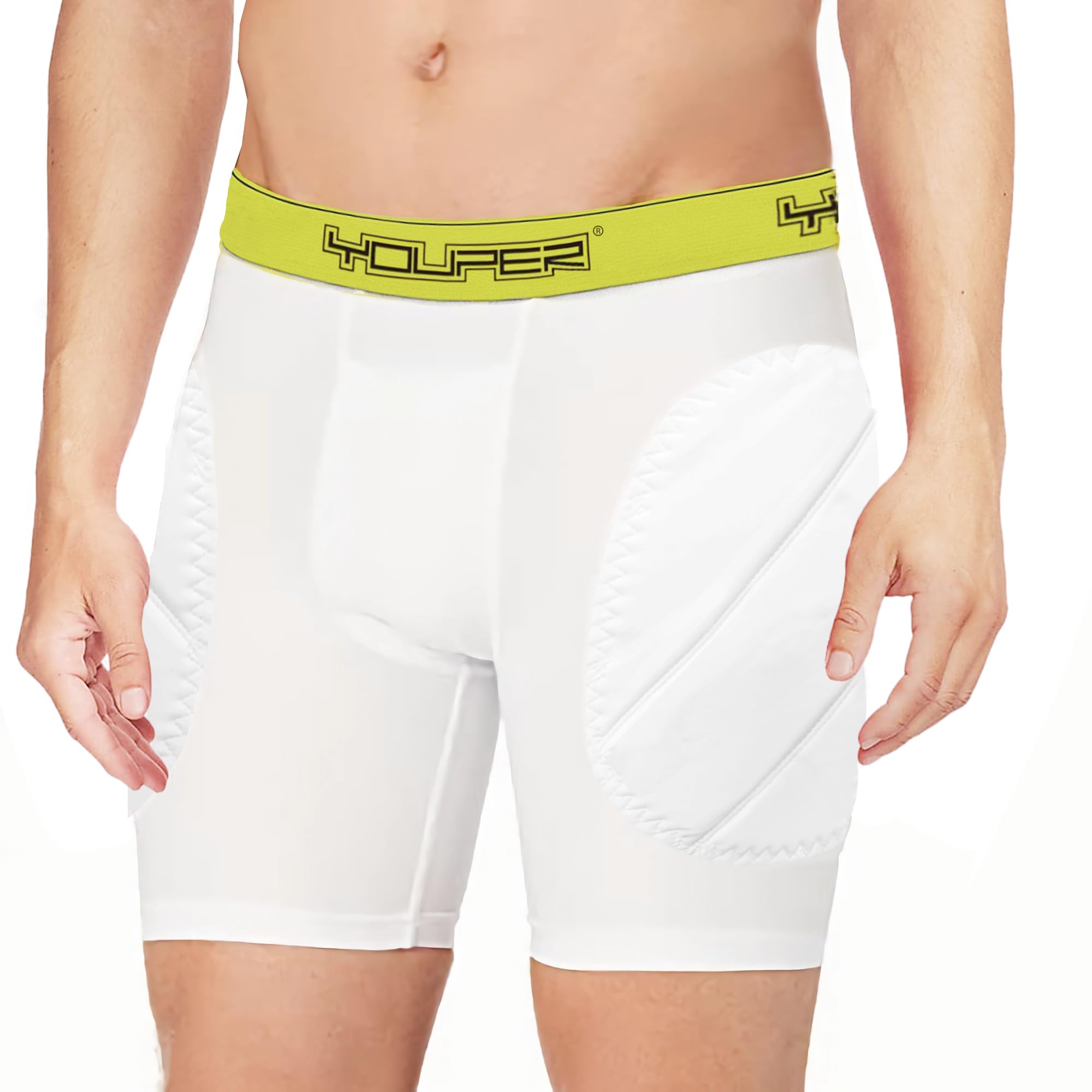 Youper Boys Youth Padded Sliding Shorts With Soft Protective Athletic Cup For Baseball, Football, Lacrosse (White, Small)