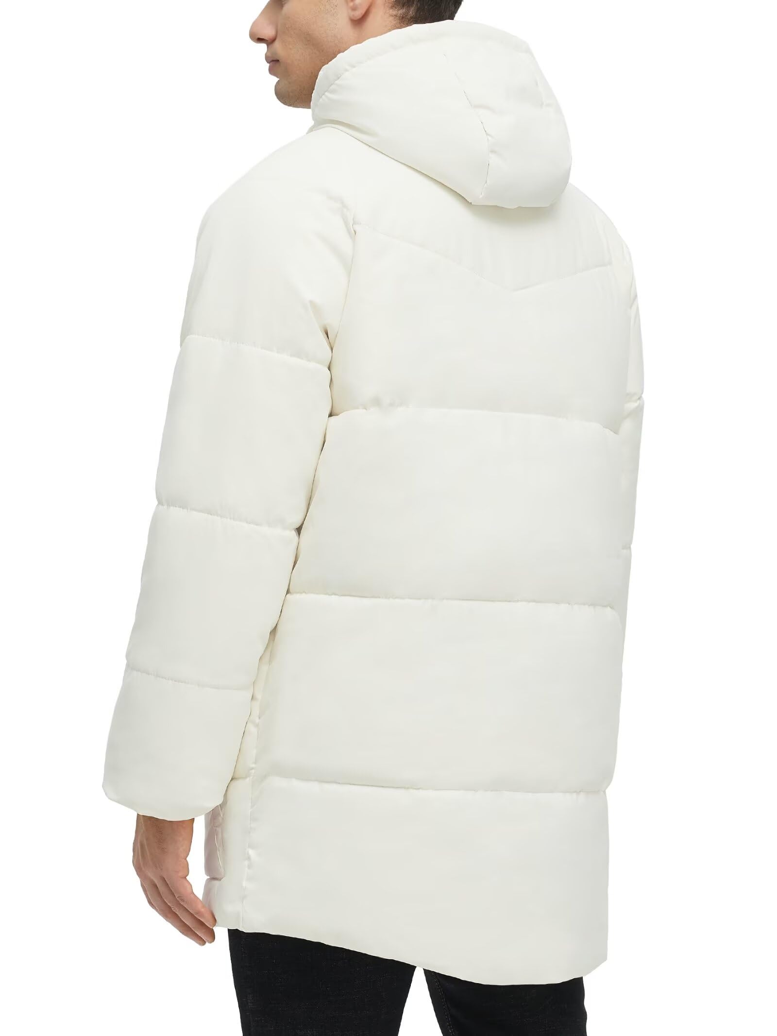 Rejork Men s Long Winter Coat Hooded Warm Quilted Jacket Water-resistant Cold Weather Parka Biege XL