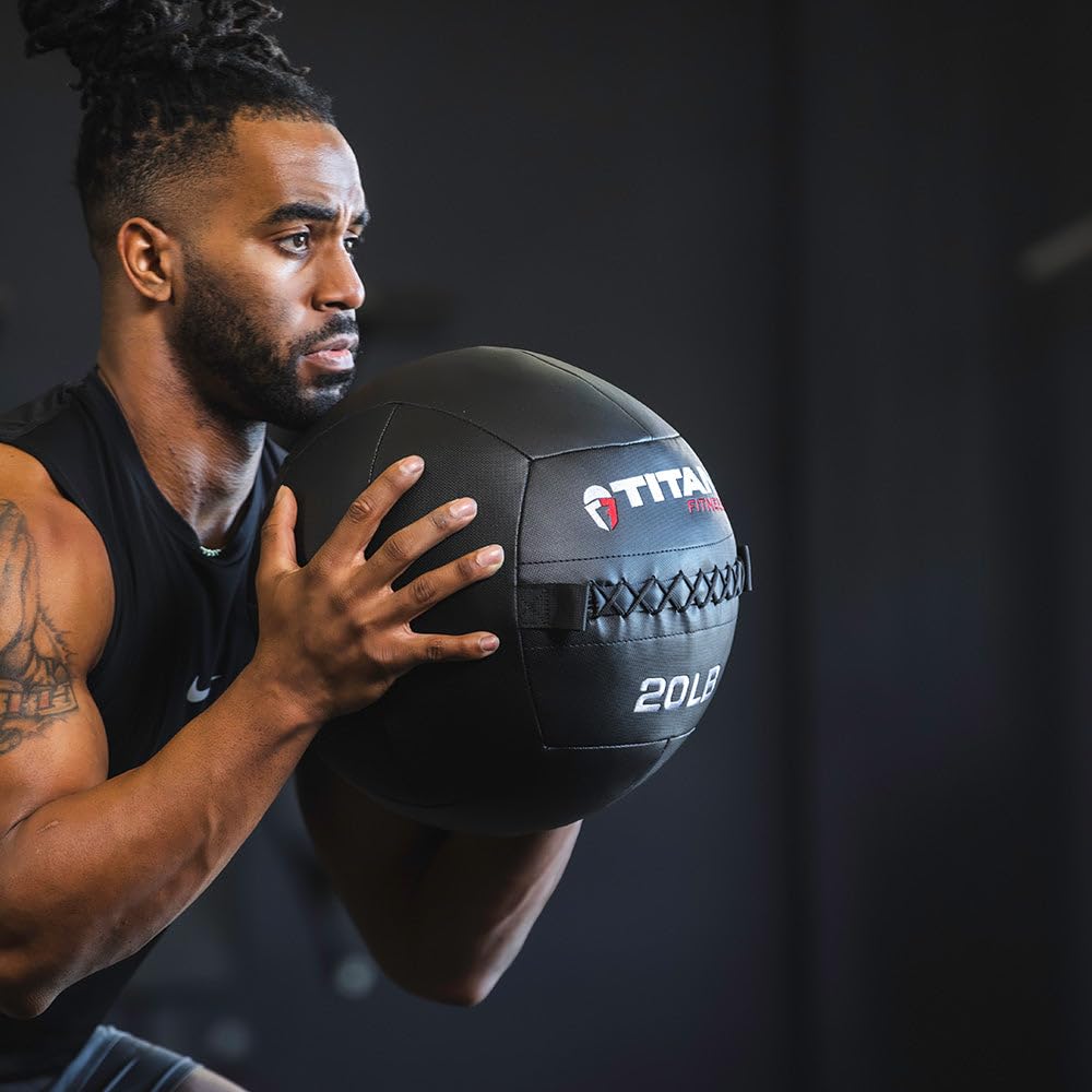 Titan Fitness 30 Lb Soft Shell Medicine Wall Ball With Poly-Composite Laminate Cross Texture Non-Slip Grip For Throwing, Core St