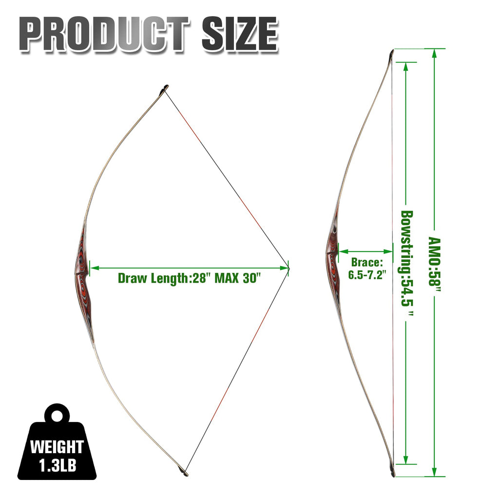 Kainokai 58 Laminated Recurve Bow,Amercian Hunting Bow Archery Bow 20-60Lbs (30Lbs, Left Hand)