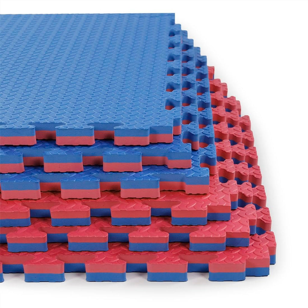 Xspec 1 Extra Thick 48 Sq Ft Reversible Eva Gym Foam Floor Mat Tiles (24 X 24), Steel Pattern, 12 Pcs, Blue  Red