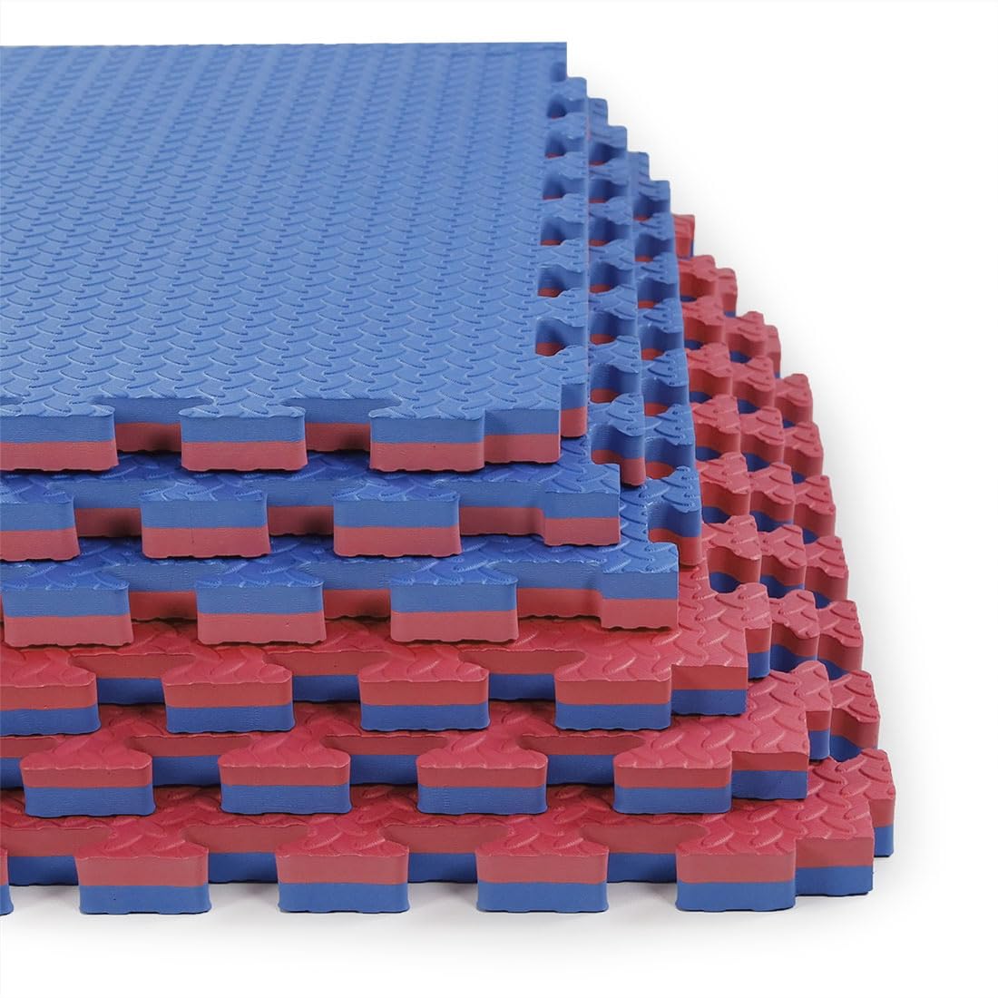 Xspec 1 Extra Thick 48 Sq Ft Reversible Eva Gym Foam Floor Mat Tiles (24 X 24), Steel Pattern, 12 Pcs, Blue  Red