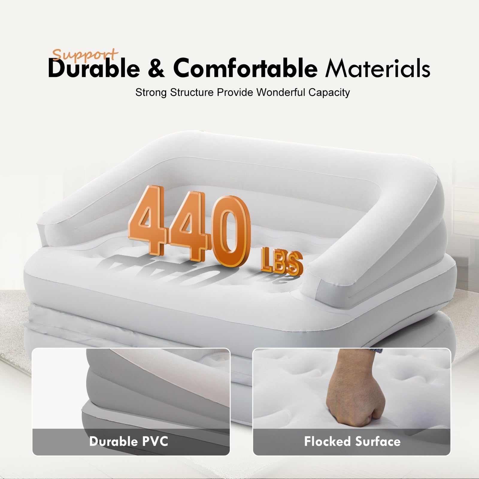 Dimar Garden Inflatable Couch Flocked Blow Up Couch Mattress,Outdoor Air Sofa Bed For Camping,Full Size