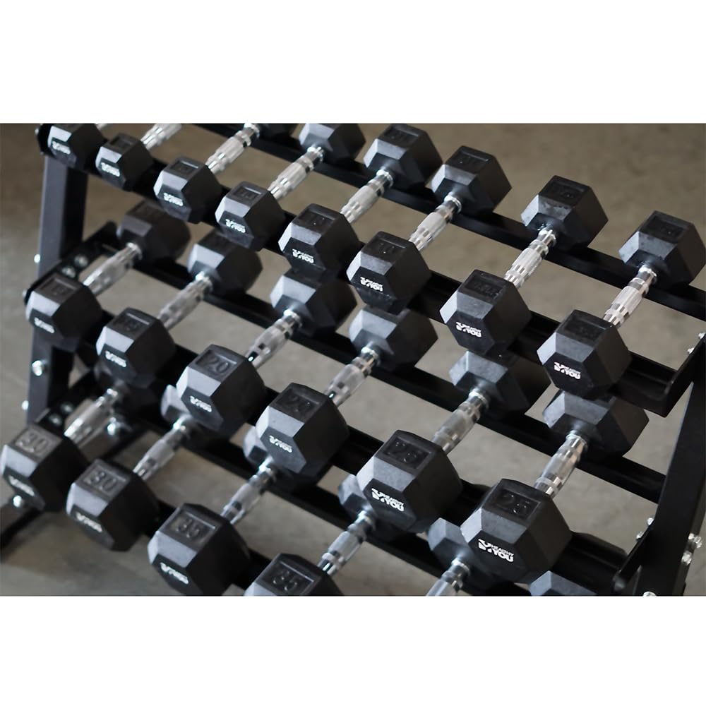 Healthy You Rubber Hex Chrome Dumbbell Complete Package Set 2 Each Of 5-40 Lbs With Rack (10 Sets 400Lbs)