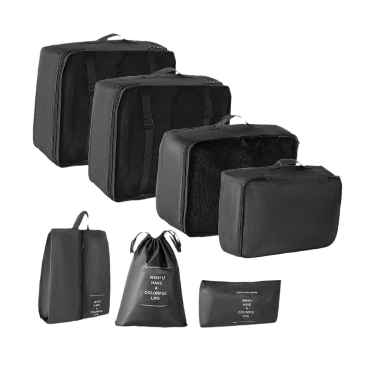 Myaddiction 7X Packing Cubes For Suitcase Travel Bags For Family Breaks Beach Travelling Black