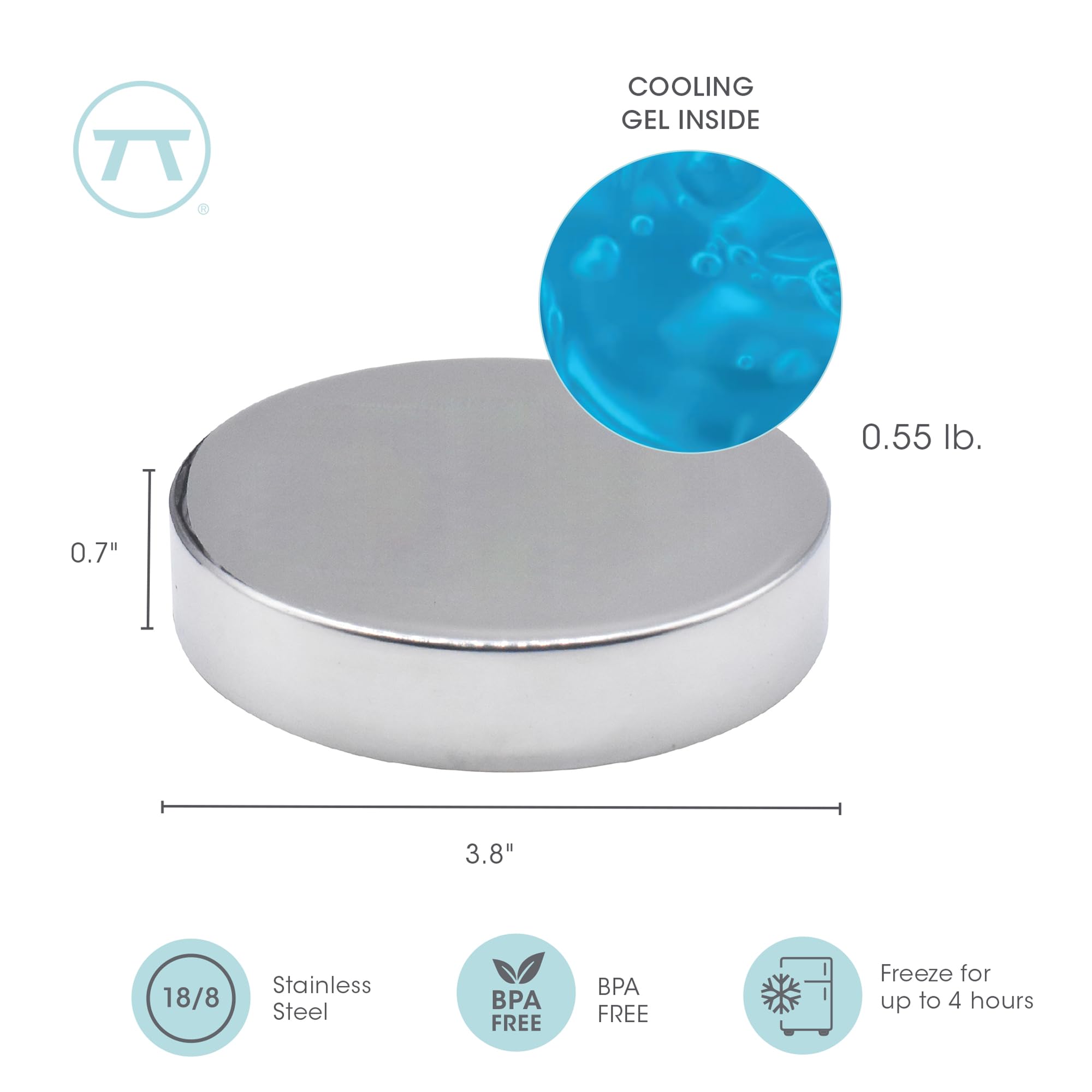 Outset Stainless Steel Round Ice Packs, Set Of 2 Travel Ice Packs, 3.75'' X 0.75''