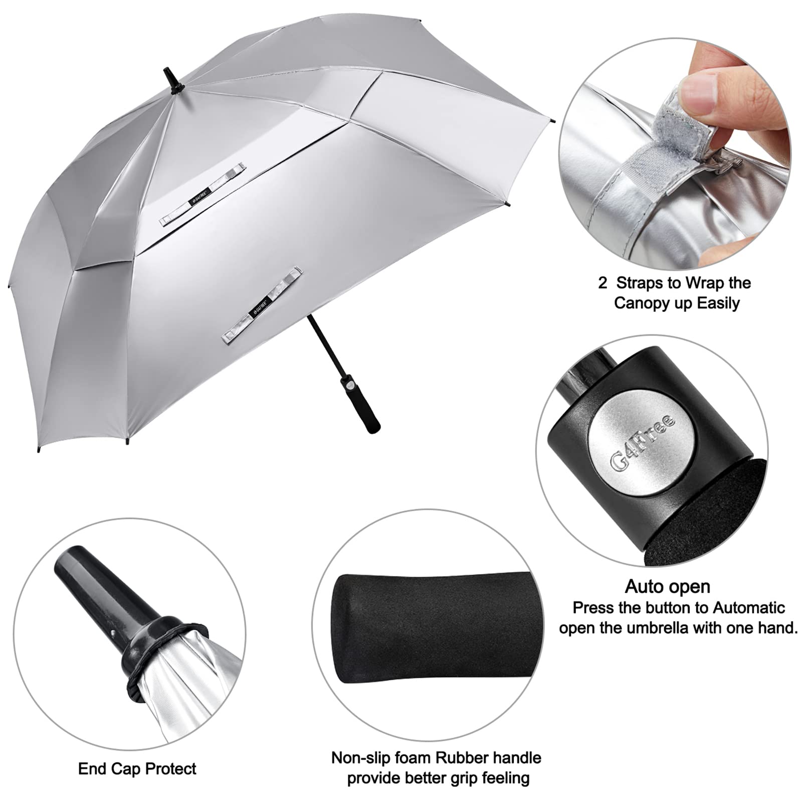 G4Free Extra Large Golf Umbrella Sun Protection Double Canopy Vented Square Uv Umbrella Windproof Automatic Open 68 Inch Oversiz