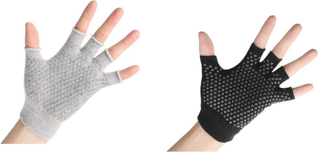 Yl Trd V 2 Packs Of Non Slip Fingerless Yoga Gloves Exercise Gloves Workout Gloves (Transparent Dots)
