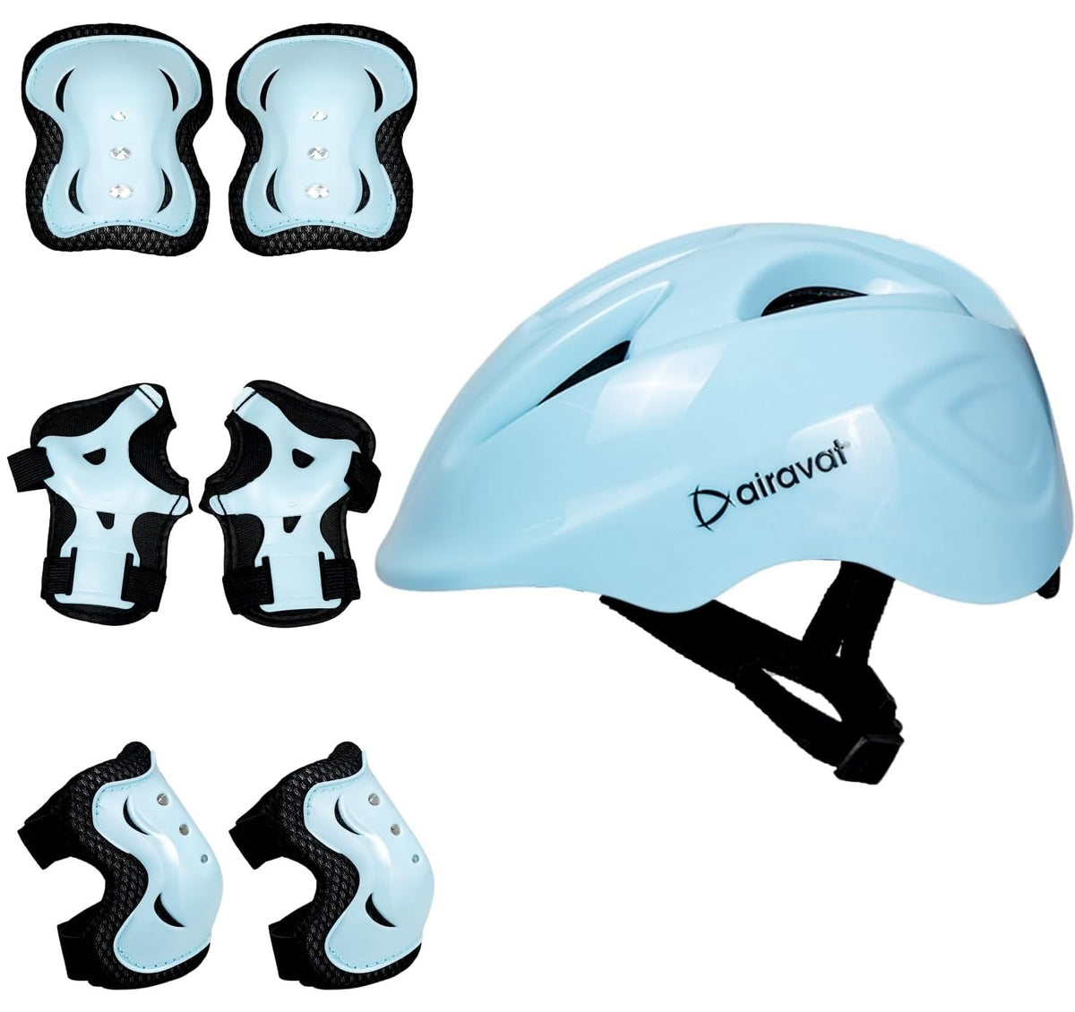 Airavat 7510 Zippy Kids Protective Set Including Helmet Along with Knee Pads, Elbow Pads & Palm Guards (Cyan)