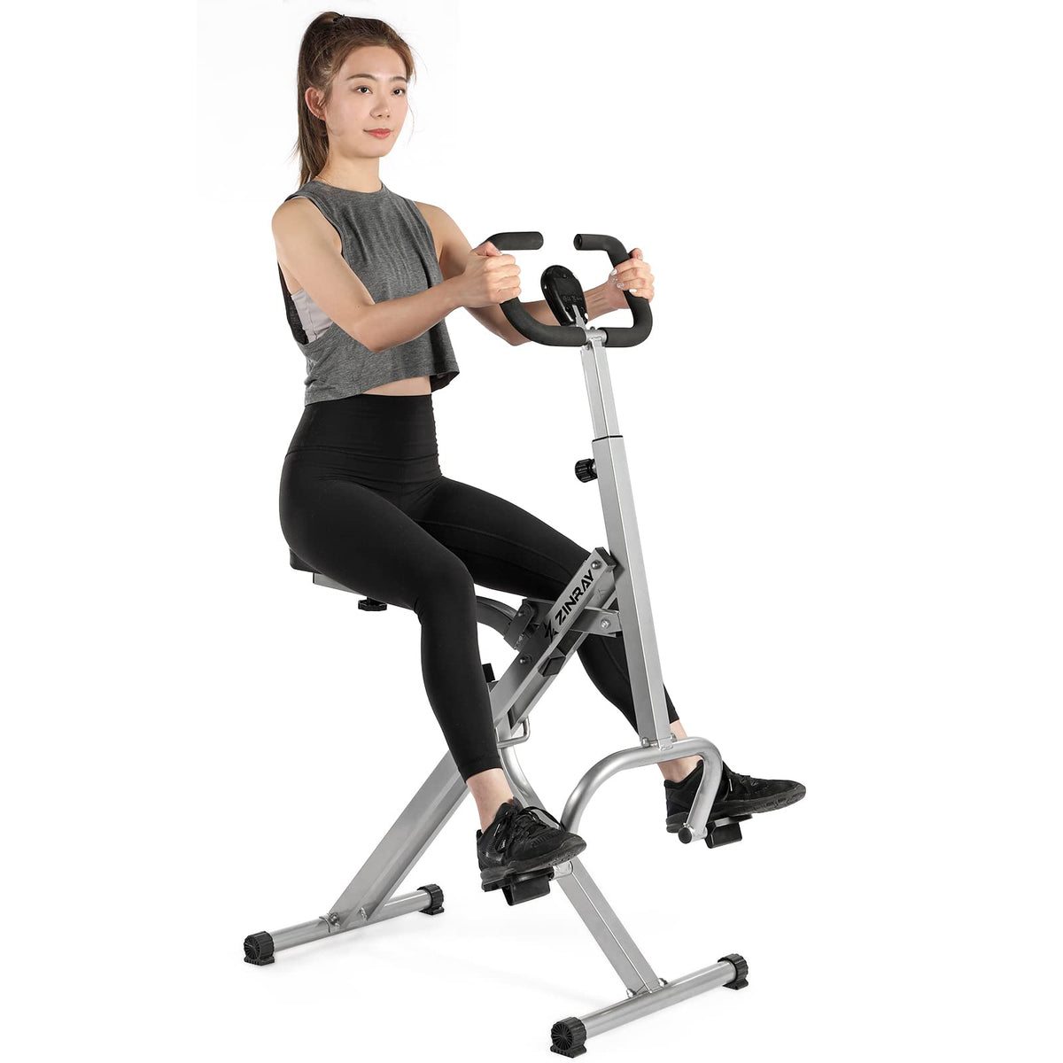 ZINRAY Foldable Squat Machine Rower Ride Fitness Workout Machine,Silver