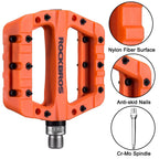 Rockbros Lightweight Mountain Bike Pedals Nylon Fiber Bicycle Platform Pedals For Bmx Mtb 9/16'' Orange