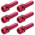 Maxmartt 6Pcs Bicycle Stem Bolt Red Titinum Alloy Bike Stem Screw M5 18Mm Bicycle Stem Screw Bolt With Spacer Titanium Alloy Bik