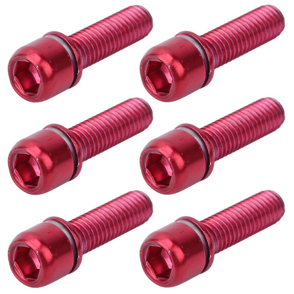 Maxmartt 6Pcs Bicycle Stem Bolt Red Titinum Alloy Bike Stem Screw M5 18Mm Bicycle Stem Screw Bolt With Spacer Titanium Alloy Bik