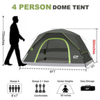 Campros Cp 4 Person Tent, Dome Tents For Camping With Rainfly, Waterproof Camping Tent Easy Set Up, Portable Family Tent With La