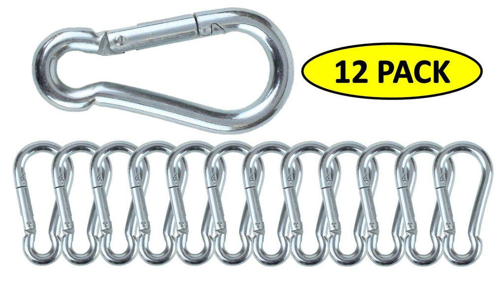 Branded Boards Black & Silver Heavy Duty Zinc-Galvanized Steel Carabiner Spring Snap Clip Link Hooks. 200-400Lb Load. 6 Packs, 1