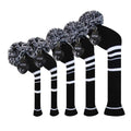 Black White Stripes Golf Headcover Set of 5 PCS, Driver Wood Cover *1, Fairway Wood Cover *2, Hybrid Cover * 2, with Rotating Nu