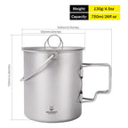 Silverant 750Ml Titanium Cup With Nail Lid Camping Pot Backpacking Mug With Foldable Handle For Outdoor Camping Hiking