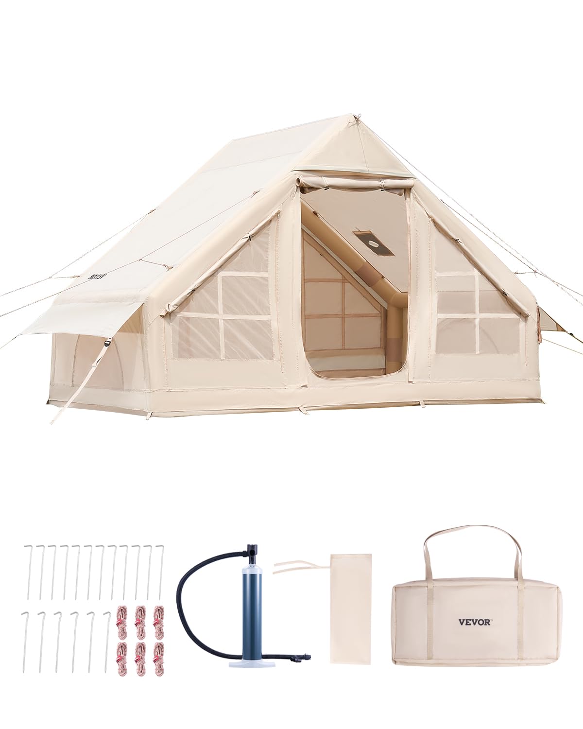 VEVOR Inflatable Tents for Camping, 3-5 Person Easy Setup Blow up Tent with Hand Pump, 300D Oxford 4 Season Glamping Tent with S