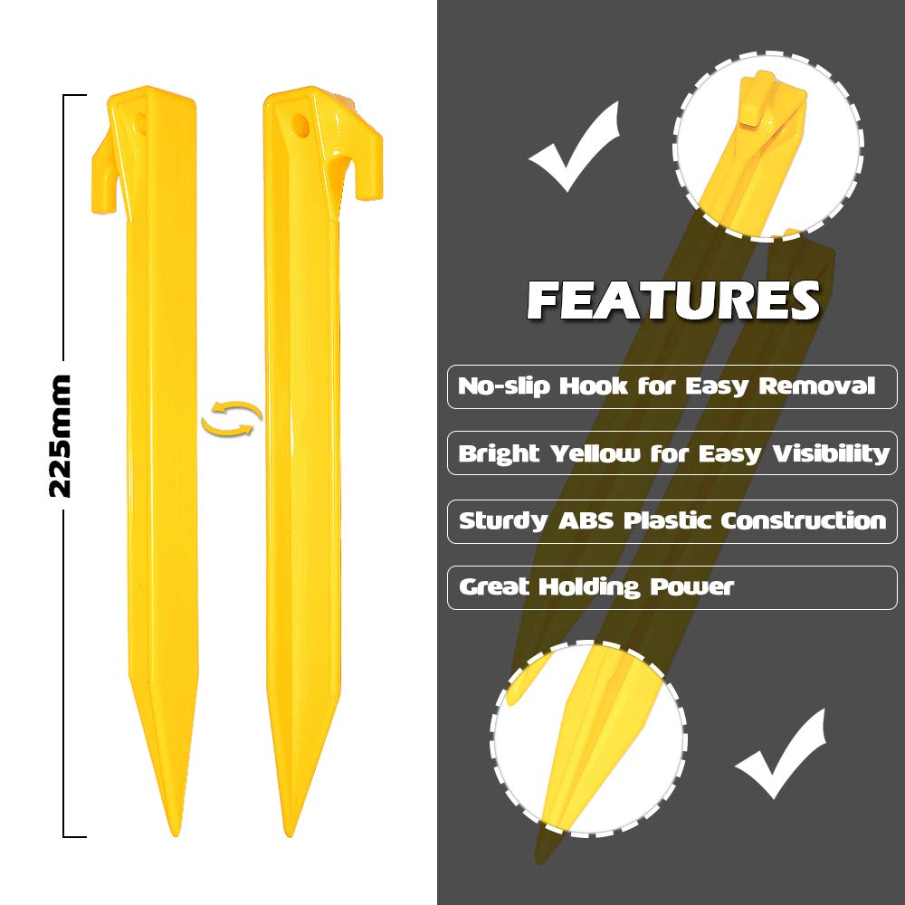 Hikemax 10 Pack Plastic Tent Stakes - 9 Inch Heavy Duty Beach Tent Pegs Canopy Stakes - Essential Gear For Camping, Backpacking,