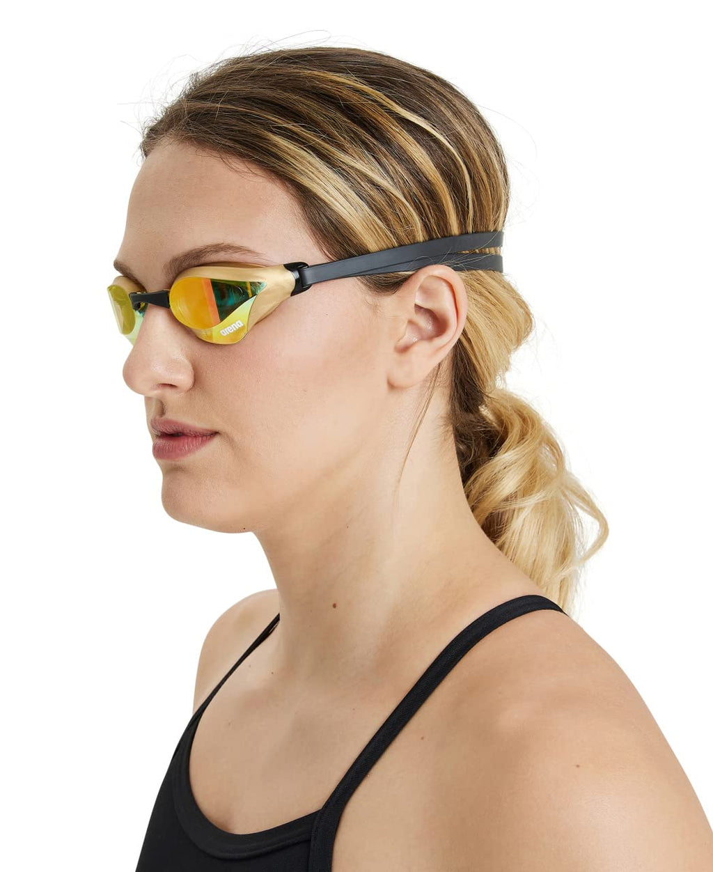 Arena Unisex Cobra Core Swipe Anti-Fog Racing Swim Goggles For Men And Women Polycarbonate Mirror Lens, Yellow Copper/Black