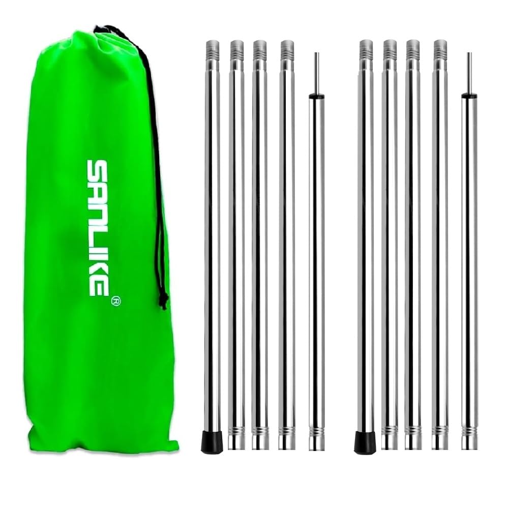 Tarp Pole Camping Tent Poles For Canopy Tarp Shelter Collapsible 74.8 Inches Poles, Awning Replacement Rain Fly Stainless Steel