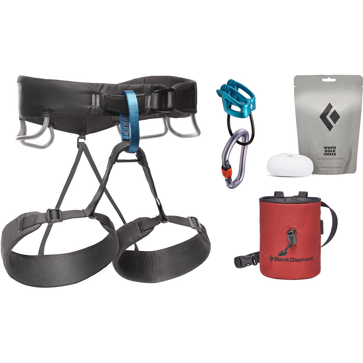 BLACK DIAMOND Mens Momentum Rock Climbing Harness - Complete ATC-XP Package, Anthracite, Medium