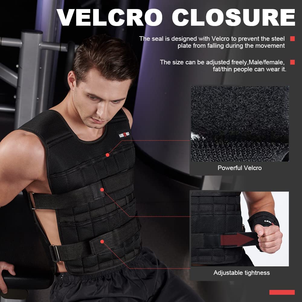 Adjustable Weighted Vest 44Lb Workout Weight Vest Training Fitness Weighted Jacket For Man Woman (Included 96 Steel Plates Weigh
