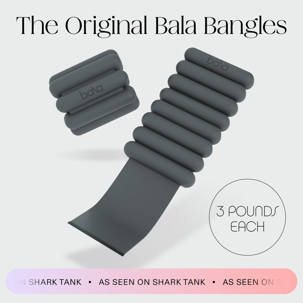Bala Bangles Wrist & Ankle Weights for Women & Men (Charcoal) - 3 lb Adjustable Silicone Weighted Bracelet Set for Gym, Yoga, Pi