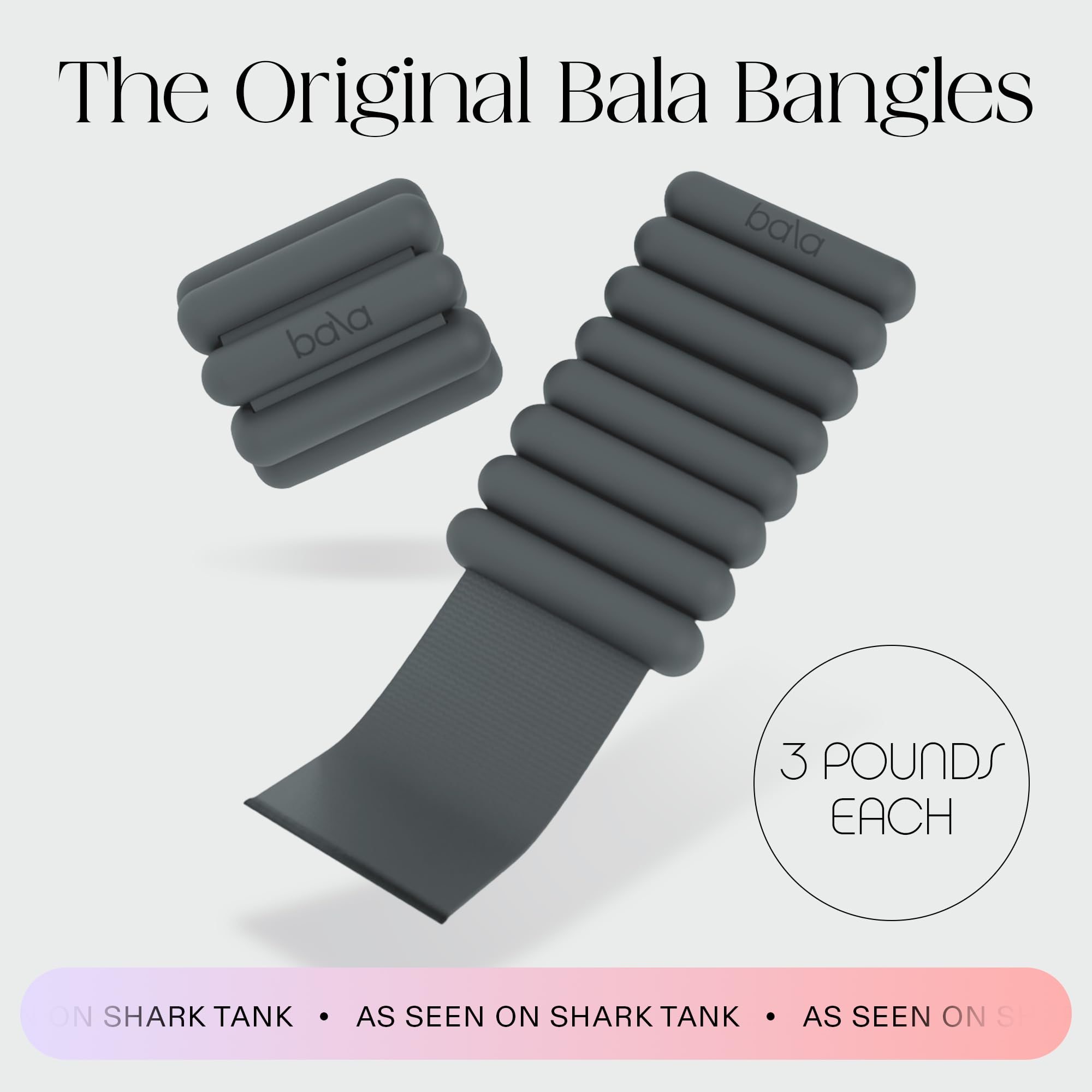 Bala Bangles Wrist & Ankle Weights for Women & Men (Charcoal) - 3 lb Adjustable Silicone Weighted Bracelet Set for Gym, Yoga, Pi
