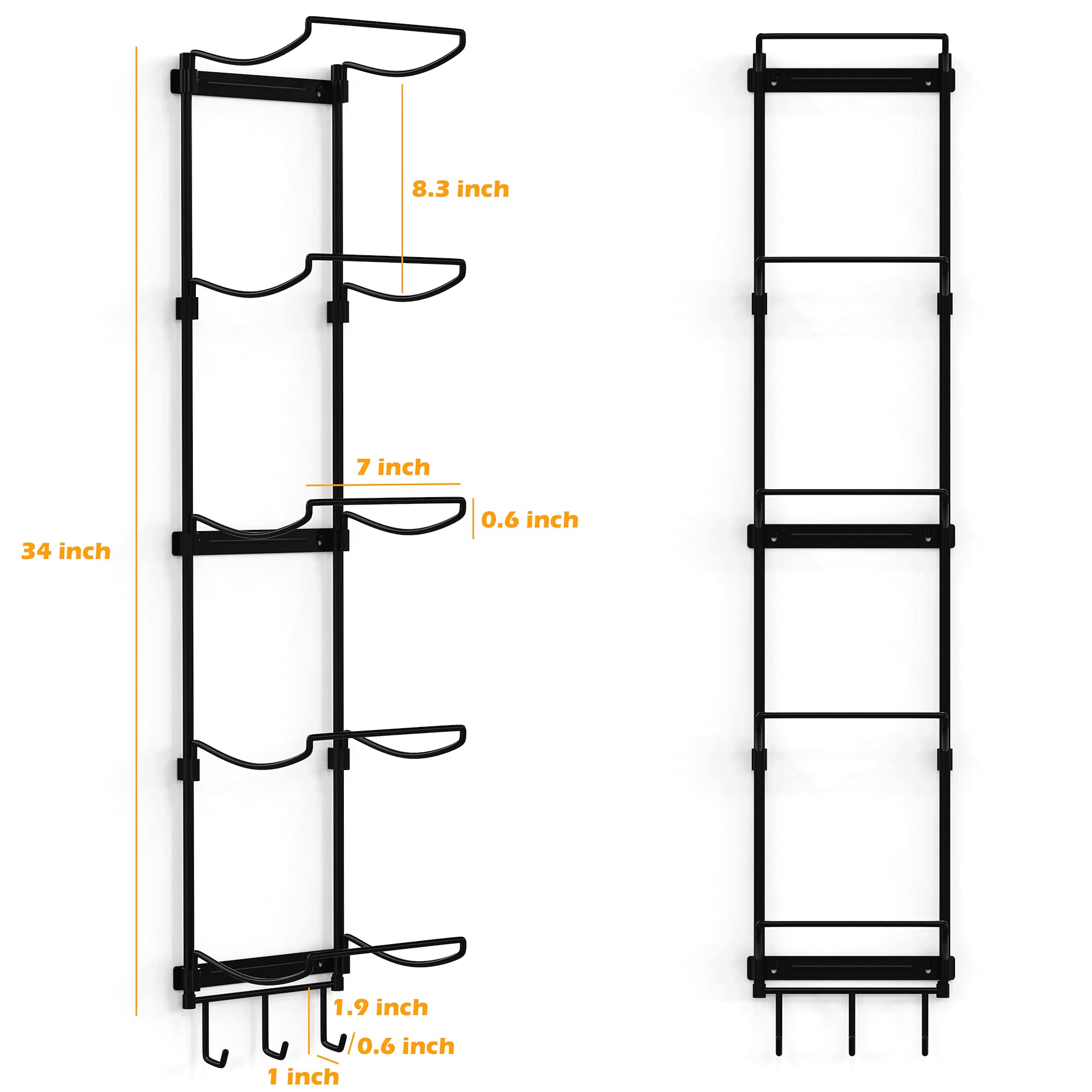 Yoga Mat Holder Wall Mount, Wall Rack Organizer, Storage Foam Roller And Block, With 5 Sectional And 3 Hooks For Hanging Yoga St