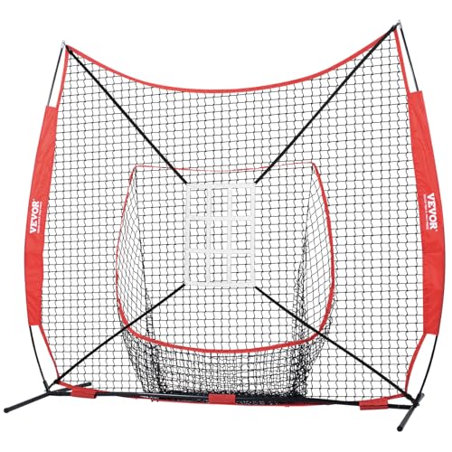 Vevor 7X7 Ft Baseball Softball Practice Net, Portable Baseball Training Net For Hitting Catching Pitching, Backstop Equipment Wi