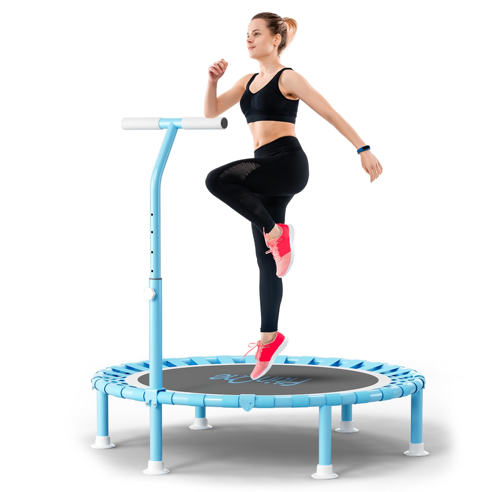 FitinOne 40  Fitness Mini Trampoline with Adjustable Handle Bar, 330lbs Foldable Bungee Rebounder for Adults and Kids, Stable & 