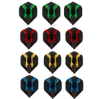 Shot Taker Co. Est. 2017 Standard Dart Flights 60Pc (12 Designs) + 16Pc Flight Savers - Durable Replacement Feather Tail Wings -