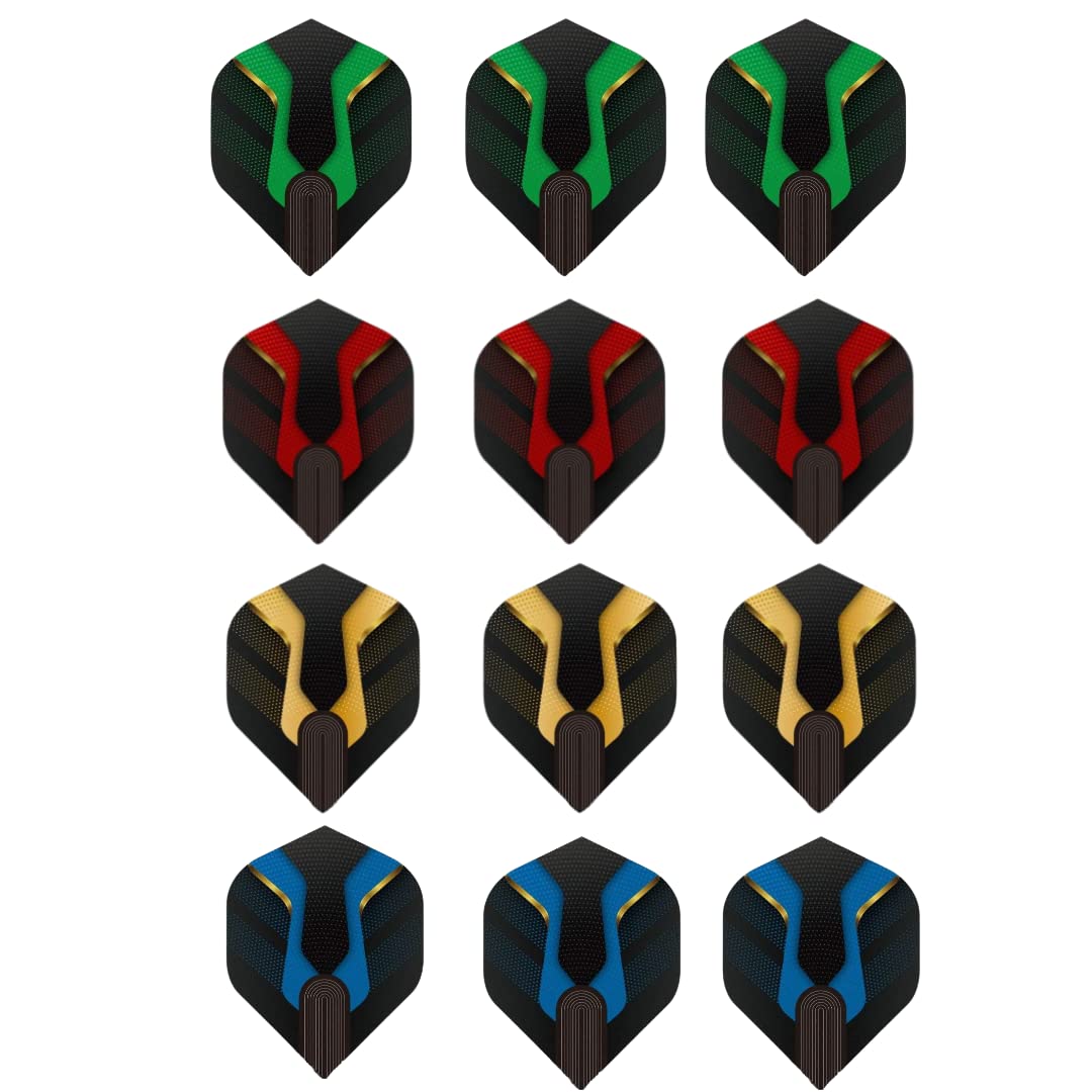 Shot Taker Co. Est. 2017 Standard Dart Flights 60Pc (12 Designs) + 16Pc Flight Savers - Durable Replacement Feather Tail Wings -