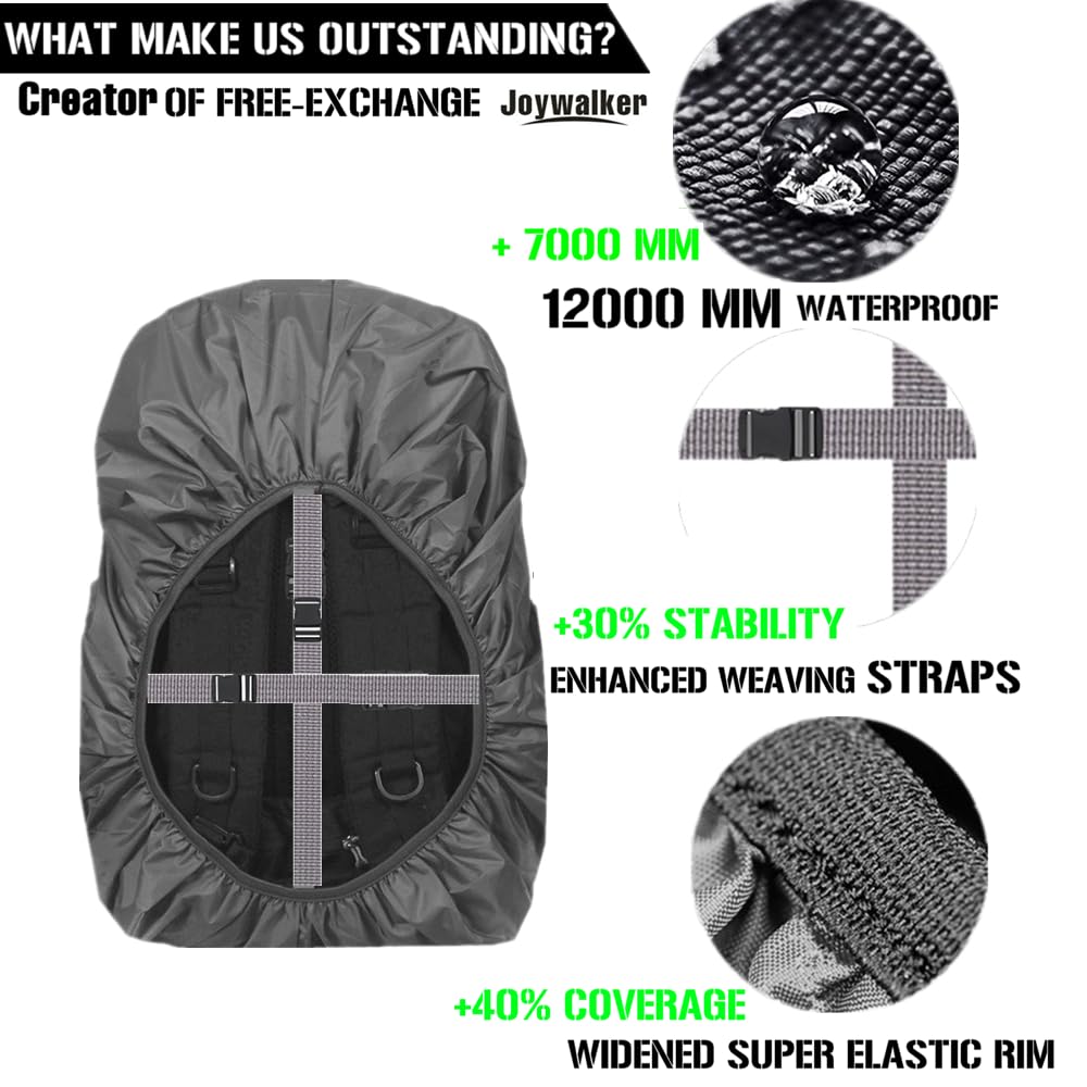 Joy Walker Backpack Rain Cover Waterproof Breathable Suitable For Hiking/Camping/Traveling (Black, Middle (For 30-40L Backpack))