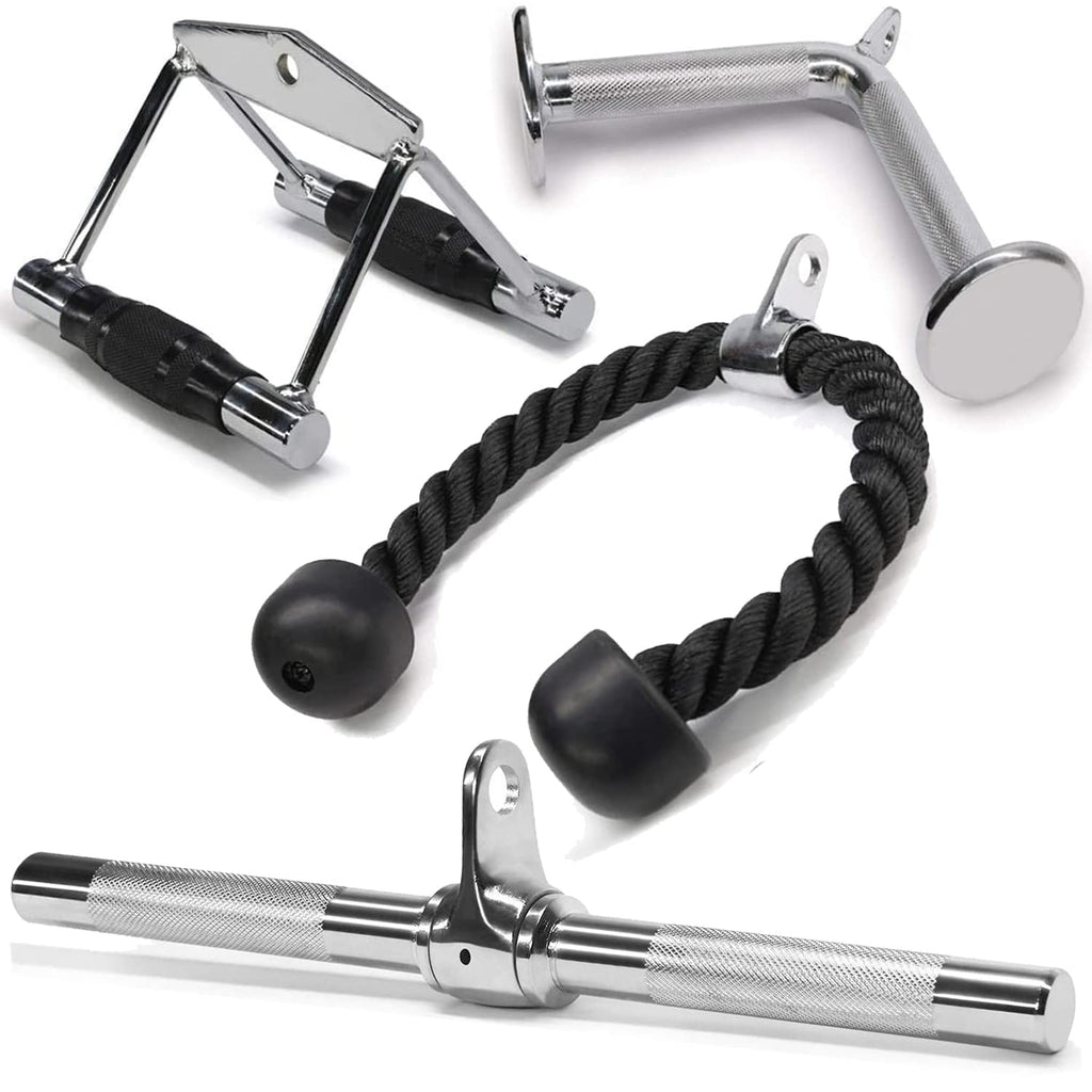 Yes4All Combo Double D Handle Cable Attachment, Tricep Ropetricep Pull Down Rope, Rotating Straight Bar, And V-Shaped Bar Handle