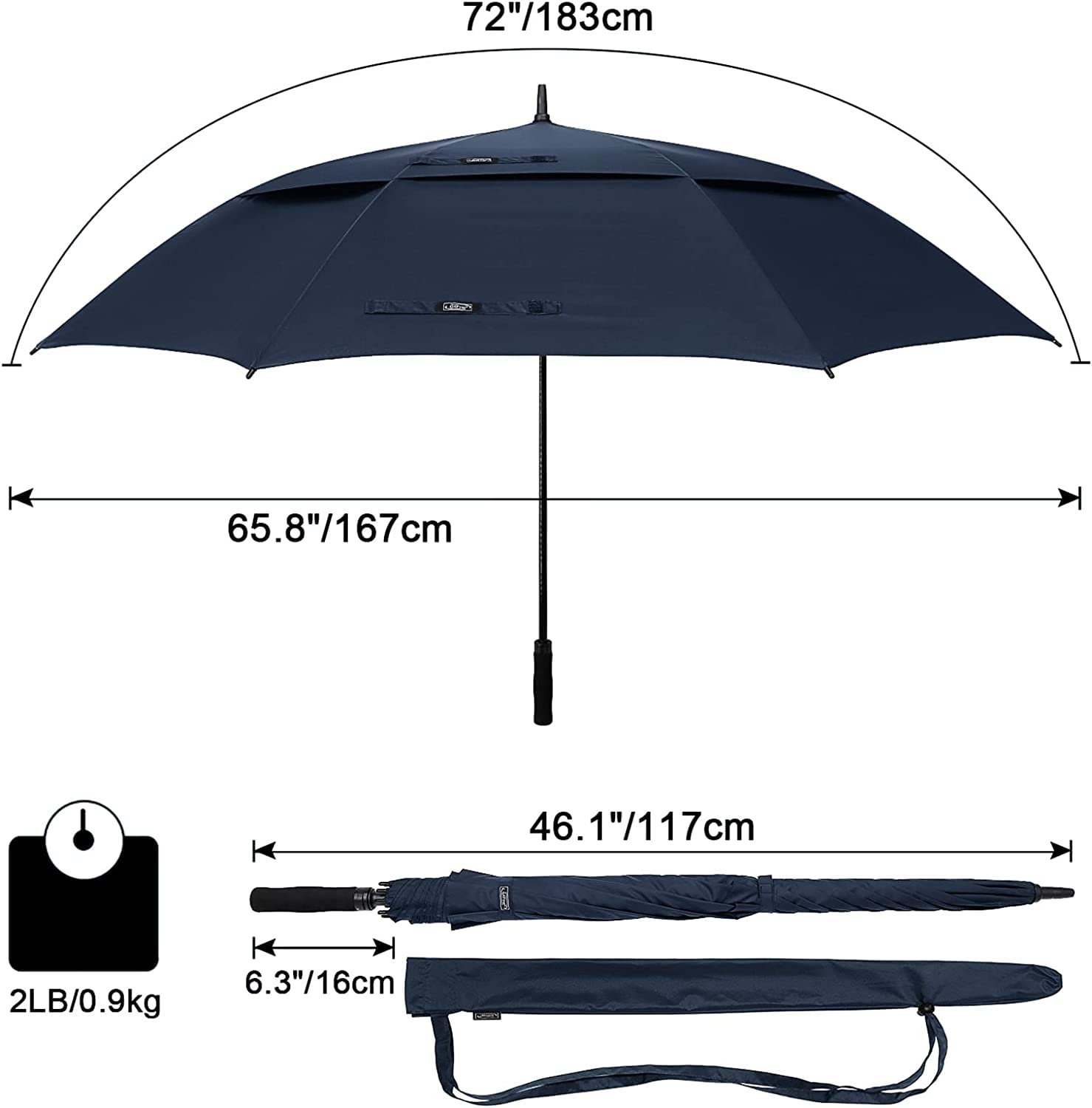 G4Free 72 Inch Huge Large Oversize Golf Umbrella Automatic Open Double Canopy Vented Windproof Stick Umbrellas, 6 Ft Heavy Duty