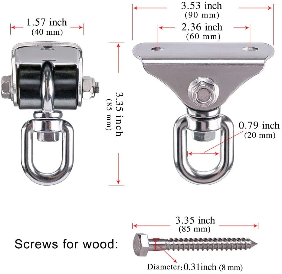 Benelabel Silent Heavy Duty Swing Hangers - 2 Pack Stainless Steel 360 Swivel Hooks With Screws - Rustproof, Smooth, And Quiet -