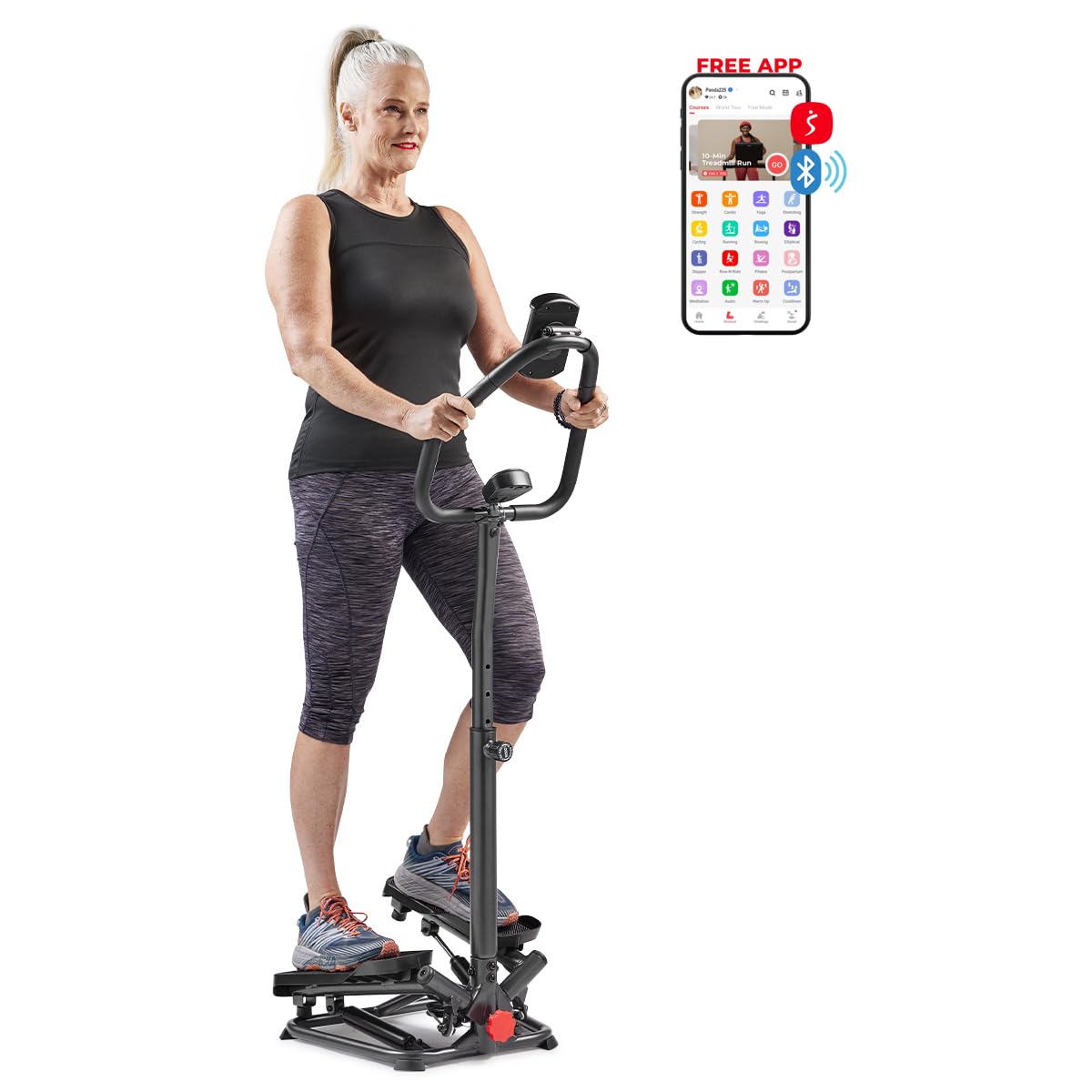 Sunny Health & Fitness Smart Twist Stair Stepper Machine with Handlebar, Space Saving, Connected Fitness with SunnyFit App - SF-